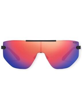 QUAY On The Edge Sunglasses Matte Black Frame Purple Rainbow Shield Lens Unisex